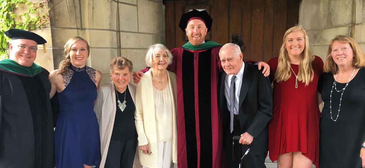 Mattson (center) with his family at the Pritzker Divisional Academic Ceremony